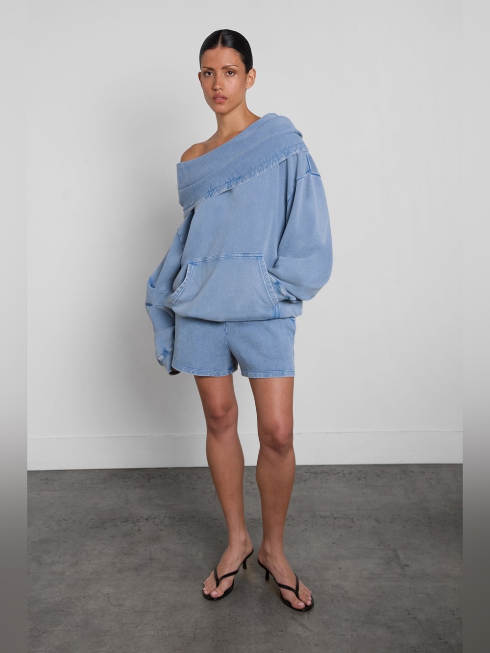 NWOT Oak+Fort Size M Slouchy Oversized Off The Shoulder Hoodie - GD Blue